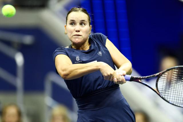 USA's Sofia Kenin hits a backhand against USA's Venus Williams during the women's singles first round tennis match on day one of the US Open tennis tournament at the USTA Billie Jean King National Tennis Center in New York City in the early hours of August 31, 2026. (Photo by CHARLY TRIBALLEAU / AFP)