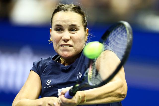 USA's Sofia Kenin hits a backhand against USA's Venus Williams during the women's singles first round tennis match on day one of the US Open tennis tournament at the USTA Billie Jean King National Tennis Center in New York City in the early hours of August 31, 2026. (Photo by CHARLY TRIBALLEAU / AFP)