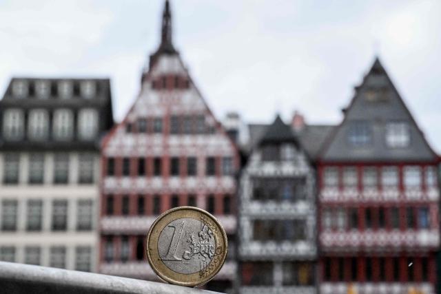 This illustration picture taken on August 31, 2026 in Frankfurt am Main, western Germany, shows a one Euro coin of Europe's Euro currency on the central Roemer Square. (Photo by Kirill KUDRYAVTSEV / AFP)