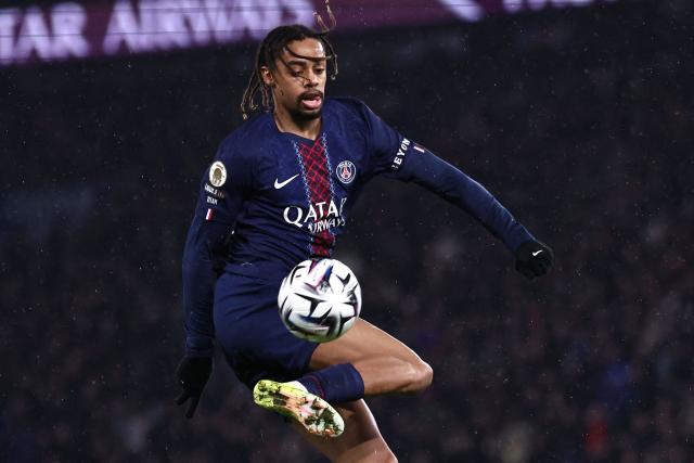 (FILES) Paris Saint-Germain's French forward #29 Bradley Barcola controls the ball to score Paris Saint-Germain's thrid goal during the French L1 football match between Paris Saint-Germain (PSG) and Lille LOSC at the Parc des Princes stadium in Paris on January 16, 2026. Liverpool football club on August 31, 2026, announced the signing of Bradley Barcola from Paris Saint-Germain. (Photo by Anne-Christine POUJOULAT / AFP)