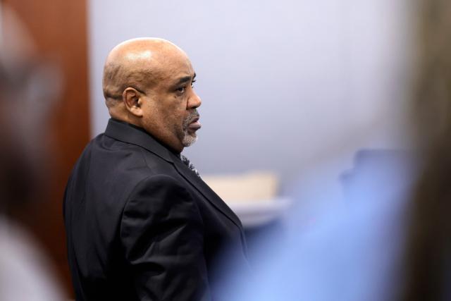 Duane Davis looks on during closing arguments in his murder trial, related to the 1996 killing of rapper Tupac Shakur, at Clark County District Court at the Regional Justice Center in Las Vegas, Nevada, on August 31, 2026. The trial of the former gang leader accused of orchestrating the murder of rapper Tupac Shakur began on August 10, 30 years after one of America's most high-profile unresolved killings. The proceedings, expected to last a month, will likely not make clear who fired the shots that killed the California hip-hop legend on the night of September 7, 1996, while he was in Las Vegas to see a Mike Tyson boxing match. (Photo by STEVE MARCUS / POOL / AFP)