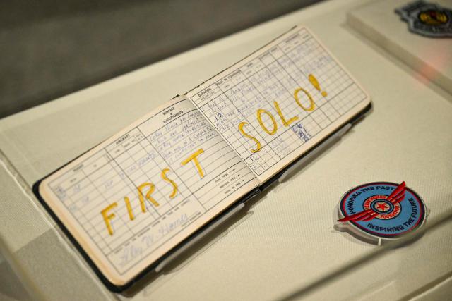 An exhibit is seen at a press preview of the 9/11 Memorial & Museum’s exhibition, “In Their Honor: 25 Years of 9/11 Inspired Service”, exploring the legacy of service inspired by September 11, 2001, in New York, on August 31, 2026. September 11, 2026 will mark the 25th anniversary of the September 11, 2001 attacks. (Photo by ANGELA WEISS / AFP)
