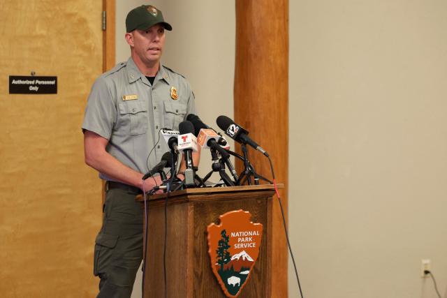 Incident Commander Dave Black speaks during a press conference at the Grand Canyon National Park Headquarters in Grand Canyon Village, Arizona on August 31, 2026. Only one person remains unaccounted for in the deadly flash flood that hit part of the Grand Canyon over the weekend, officials said August 31, after earlier saying they were looking for around 15 people. 
"There is one person unaccounted for that we know of right now," said incident commander Dave Black. "We rescued 82 people out of the canyon." (Photo by Ian Maule / AFP)