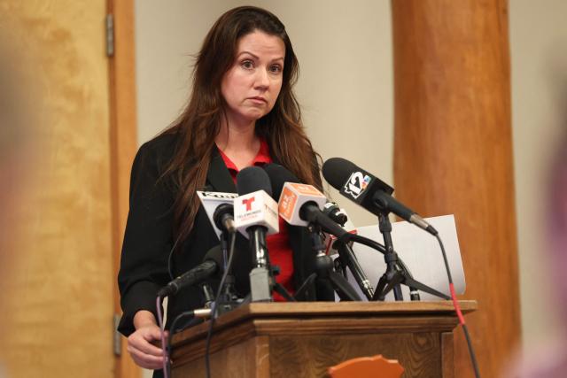 Senior public affairs specialist and spokesperson for the US Department of the Interior, Elizabeth Peace speaks during a press conference at the Grand Canyon National Park Headquarters in Grand Canyon Village, Arizona on August 31, 2026. Only one person remains unaccounted for in the deadly flash flood that hit part of the Grand Canyon over the weekend, officials said August 31, after earlier saying they were looking for around 15 people. 
"There is one person unaccounted for that we know of right now," said incident commander Dave Black. "We rescued 82 people out of the canyon." (Photo by Ian Maule / AFP)