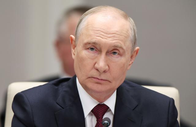 In this pool photograph distributed by the Russian state agency Sputnik, Russia's President Vladimir Putin attends the Shanghai Cooperation Organisation (SCO) summit in Bishkek on September 1, 2026. (Photo by Peter KOVALEV / POOL / AFP)