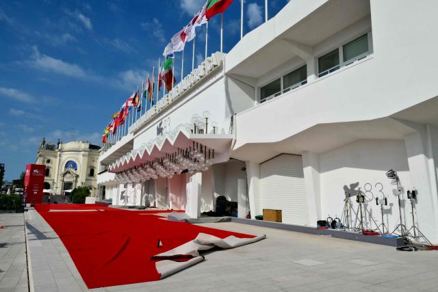 The red carpet is being installed at the Palazzo del Cinema on the eve of the 83Rd Venice Film Festival, at Venice Lido on September 1, 2026. (Photo by Stefano RELLANDINI / AFP)