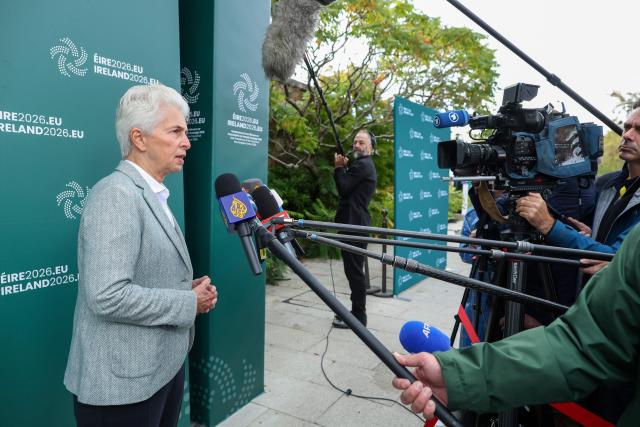 European Parliament's Security and Defence Committee Chair Marie-Agnes Strack-Zimmermann arrives at Druids Glen during an informal meeting of EU defence ministers (FAC Defence) at Wicklow, south of Dublin, Ireland, on September 1, 2026. EU defence and foreign ministers gathering in Ireland from September 1 will grapple with bolstering Ukraine's air defences amid growing worries over Russia's campaign to destabilise Kyiv's European backers. (Photo by Paul Faith / AFP)