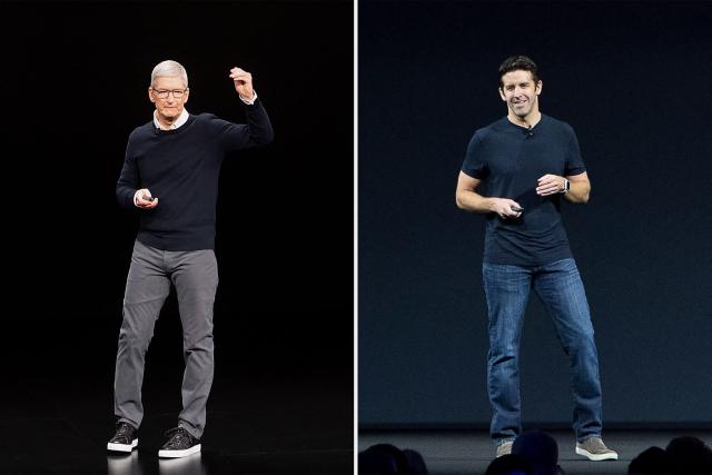 (COMBO) This combination of file photos created on September 1, 2026, shows Apple CEO Tim Cook on March 25, 2019, in Cupertino, California; and Apple Vice President, Hardware Engineering John Ternus in San Jose, California on June 5, 2017. Apple's chief executive Tim Cook hands over the company's reins to it's vice president of hardware engineering John Ternus on September 1, 2026. Cook spent nearly three decades at Apple, which he has led as CEO since 2011. (Photo by NOAH BERGER and Josh EDELSON / AFP)