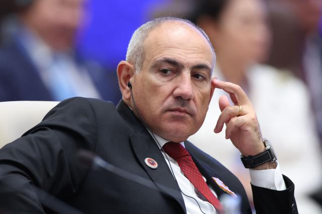 In this pool photograph distributed by the Russian state agency Sputnik, Armenian Prime Minister Nikol Pashinyan attends a SCO+ format meeting of the Shanghai Cooperation Organisation (SCO) summit in Bishkek on September 1, 2026. (Photo by Peter KOVALEV / POOL / AFP)