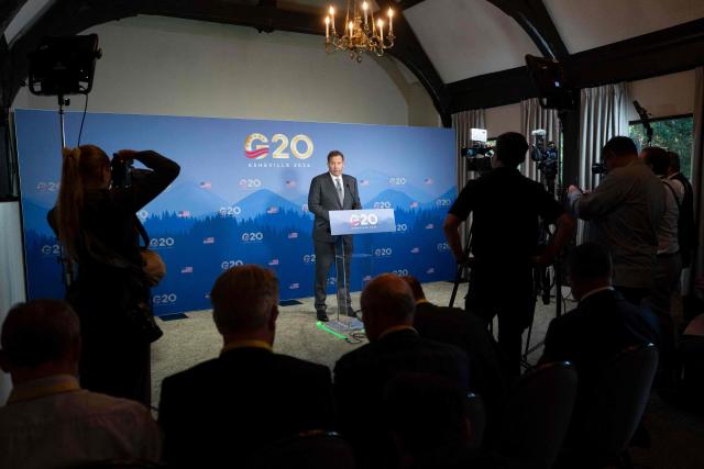 German Finance Minister and Vice Chancellor Lars Klingbeil speaks to members of the press at the G20 Finance Ministers and Central Bank Governors’ meeting in Asheville, North Carolina, on September 1, 2026. (Photo by Allison Joyce / AFP)