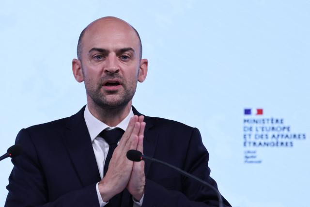 France's Foreign Affairs Minister Jean-Noel Barrot speaks during a press conference on current international affairs and upcoming events at the Foreign Affairs Ministry in Paris on September 1, 2026. (Photo by Ludovic MARIN / AFP)