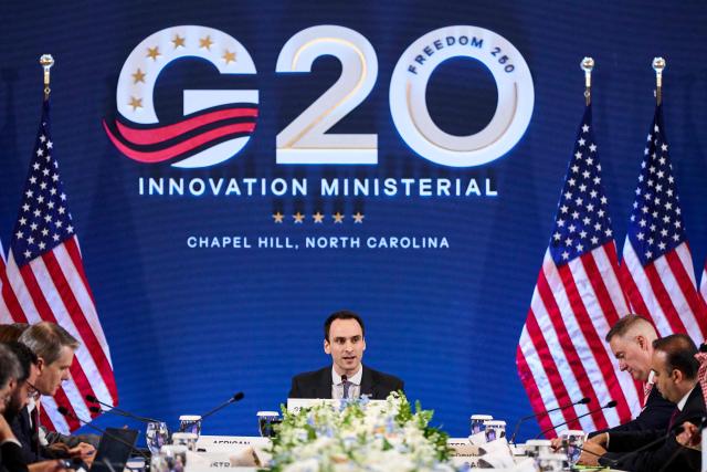 White House Office of Science and Technology Policy Director Michael Kratsios speaks during the G20 Innovation Ministerial meeting in Chapel Hill, North Carolina, on September 1, 2026. (Photo by Matt RAMEY / AFP)
