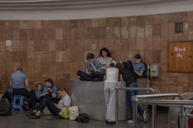 People take shelter in a metro station during an air raid alert in Kyiv on September 1, 2026, amid the Russian invasion of Ukraine. (Photo by Roman PILIPEY / AFP)