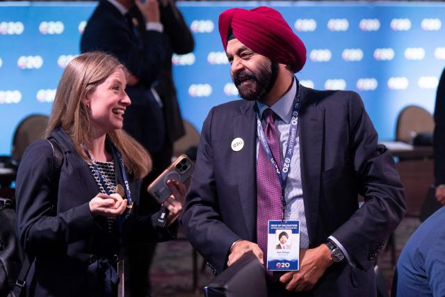 World Bank Group President Ajay Banga (R) attends the G20 Finance Ministers and Central Bank Governors’ meeting in Asheville, North Carolina, on September 1, 2026. (Photo by Allison Joyce / AFP)
