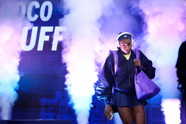 USA's Coco Gauff arrives for her match against Turkey's Zeynep Sonmez during the women's singles first round tennis match on day three of the US Open tennis tournament at the USTA Billie Jean King National Tennis Center in New York City on September 1, 2026. (Photo by CHARLY TRIBALLEAU / AFP)