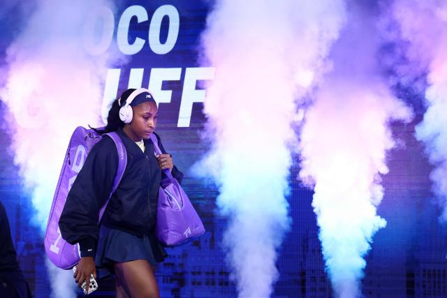 USA's Coco Gauff arrives for her match against Turkey's Zeynep Sonmez during the women's singles first round tennis match on day three of the US Open tennis tournament at the USTA Billie Jean King National Tennis Center in New York City on September 1, 2026. (Photo by CHARLY TRIBALLEAU / AFP)