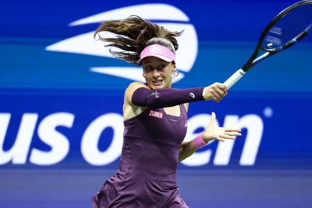 Turkey's Zeynep Sonmez hits a forehand return during the women's singles first round tennis match against USA's Coco Gauff on day three of the US Open tennis tournament at the USTA Billie Jean King National Tennis Center in New York City on September 1, 2026. (Photo by CHARLY TRIBALLEAU / AFP)
