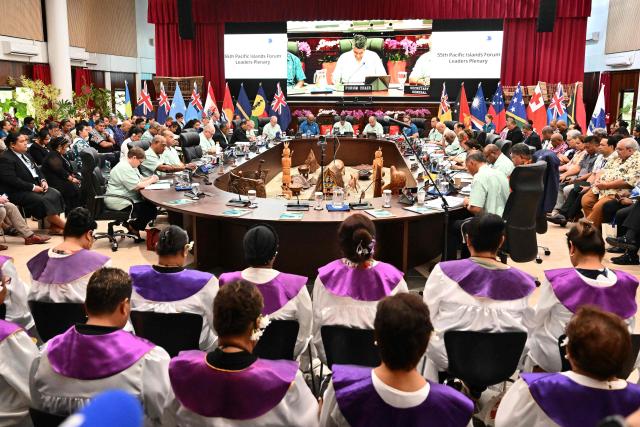 Pacific leaders attends Pacific Islands Forum Leaders’ plenary meeting in Koror on September 2, 2026. (Photo by SAEED KHAN / AFP)