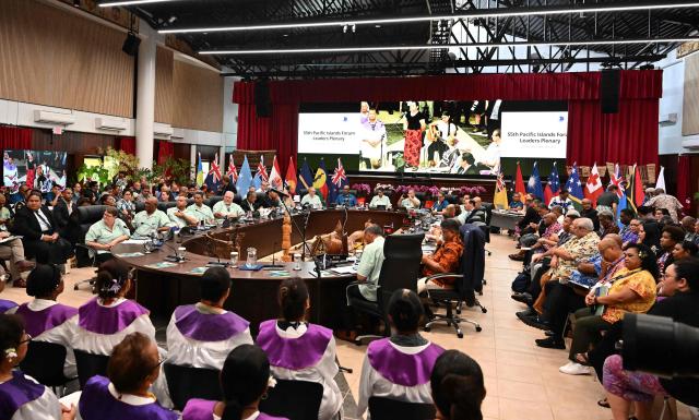 Pacific leaders attends Pacific Islands Forum Leaders’ plenary meeting in Koror on September 2, 2026. (Photo by SAEED KHAN / AFP)