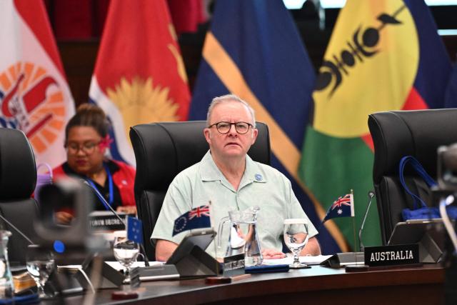 Australian Prime Minister Anthony Albanese attends the Pacific Islands Forum Leaders’ plenary meeting in Koror on September 2, 2026. (Photo by SAEED KHAN / AFP)