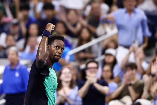 France's Gael Monfils celebrates after winning the third set against Paraguay's Adolfo Daniel Vallejo during the men's singles first round tennis match on day three of the US Open tennis tournament at the USTA Billie Jean King National Tennis Center in New York City on September 1, 2026. (Photo by CHARLY TRIBALLEAU / AFP)