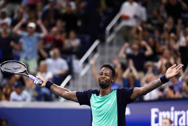 France's Gael Monfils reacts after a point against Paraguay's Adolfo Daniel Vallejo during the men's singles first round tennis match on day three of the US Open tennis tournament at the USTA Billie Jean King National Tennis Center in New York City on September 1, 2026. (Photo by CHARLY TRIBALLEAU / AFP)