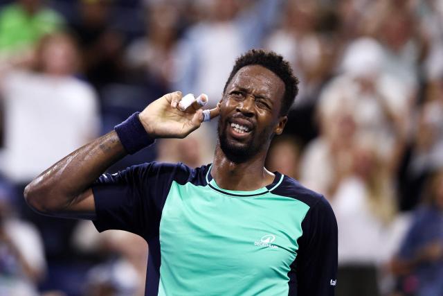 France's Gael Monfils reacts after a point against Paraguay's Adolfo Daniel Vallejo during the men's singles first round tennis match on day three of the US Open tennis tournament at the USTA Billie Jean King National Tennis Center in New York City on September 1, 2026. (Photo by CHARLY TRIBALLEAU / AFP)