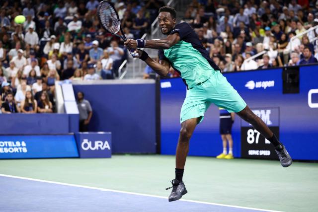 France's Gael Monfils returns a backhand shot against Paraguay's Adolfo Daniel Vallejo during the men's singles first round tennis match on day three of the US Open tennis tournament at the USTA Billie Jean King National Tennis Center in New York City on September 1, 2026. (Photo by CHARLY TRIBALLEAU / AFP)