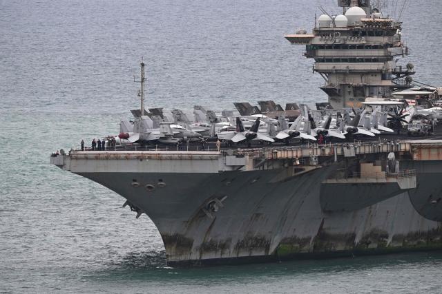 TOPSHOT - US nuclear-powered aircraft carrier USS Abraham Lincoln (CVN-72) is seen off Laem Chabang Port, near the city of Pattaya on September 2, 2026. (Photo by ANTHONY WALLACE / AFP)