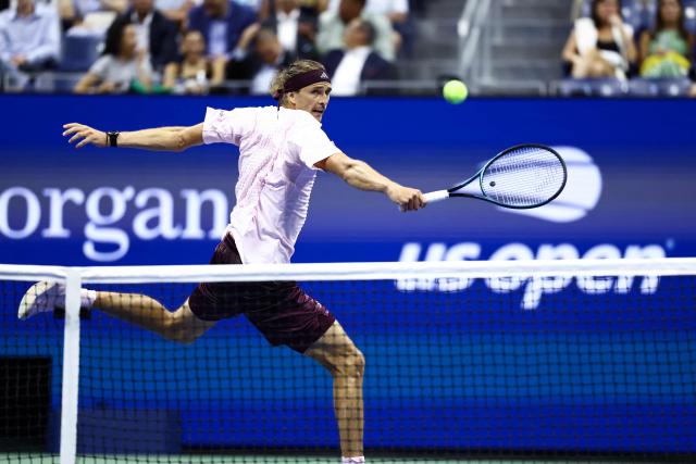 Germany's Alexander Zverev returns the ball to Italy's Lorenzo Sonego during the men's singles first round tennis match on day three of the US Open tennis tournament at the USTA Billie Jean King National Tennis Center in New York City on September 1, 2026. (Photo by CHARLY TRIBALLEAU / AFP)