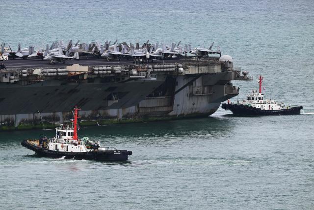 US nuclear-powered aircraft carrier USS Abraham Lincoln (CVN-72) is seen off Laem Chabang Port, near the city of Pattaya on September 2, 2026. (Photo by ANTHONY WALLACE / AFP)