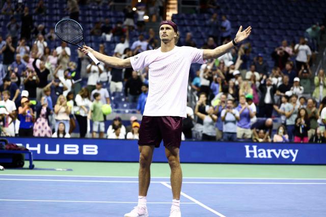 Germany's Alexander Zverev celebrates after defeating Italy's Lorenzo Sonego during the men's singles first-round tennis match on day three of the US Open tennis tournament at the USTA Billie Jean King National Tennis Center in New York City on September 1, 2026. (Photo by CHARLY TRIBALLEAU / AFP)