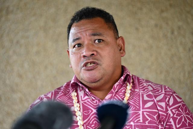 Tuvalu Minister for Home Affairs, Climate Change and Environment Maina Talia attends a press conference on climate change following the Pacific Islands Forum Leaders' plenary meeting in Koror on September 2, 2026. (Photo by SAEED KHAN / AFP)