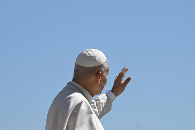 Pope Leo XIV waves to the crowd as leaves following the weekly general audience at St Peter's Square in the Vatican on September 2, 2026. (Photo by Andreas SOLARO / AFP)