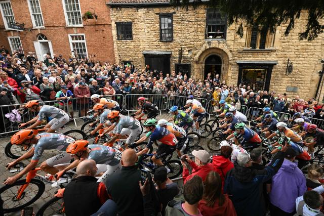 Riders take part in the first stage of the Tour of Britain cycle race in Lincoln, eastern England on September 2, 2026. (Photo by Oli SCARFF / AFP)