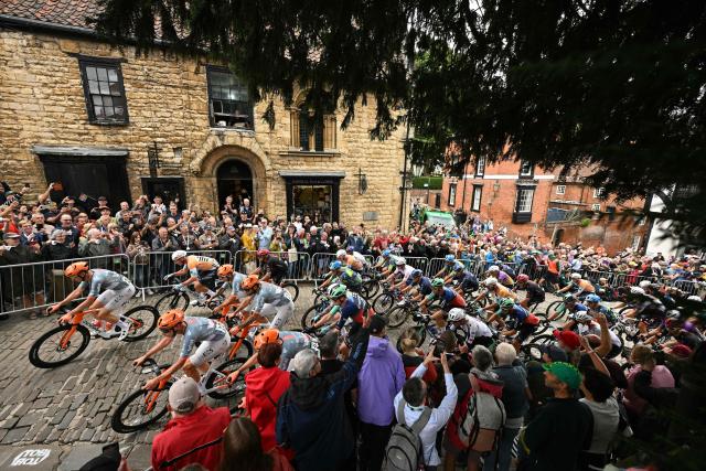 Riders take part in the first stage of the Tour of Britain cycle race in Lincoln, eastern England on September 2, 2026. (Photo by Oli SCARFF / AFP)