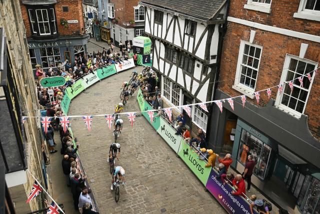 Riders take part in the first stage of the Tour of Britain cycle race in Lincoln, eastern England on September 2, 2026. (Photo by Oli SCARFF / AFP)