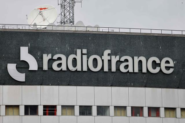 (FILES) A photo shows the logo of French public radio broadcasting group on it's headquarters, the Maison de la Radio, in Paris on February 3, 2023. Radio France staff, gathered on September 2, 2026, in a general assembly, called on management to withdraw the weekly commentary slot on France Inter assigned to an executive from the far right magazine Valeurs Actuelles, and voted to agree on a strike, participants reported. (Photo by Ludovic MARIN / AFP)