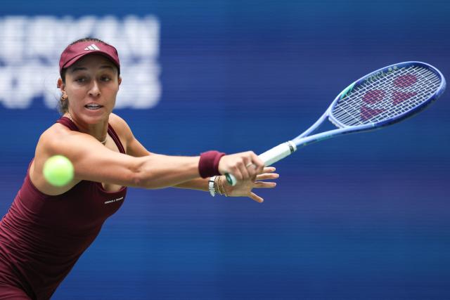 USA's Jessica Pegula hits a return to USA's Sofia Kenin during their women's singles second round tennis match on day four of the US Open tennis tournament at the USTA Billie Jean King National Tennis Center in New York City on September 2, 2026. (Photo by TIMOTHY A. CLARY / AFP)