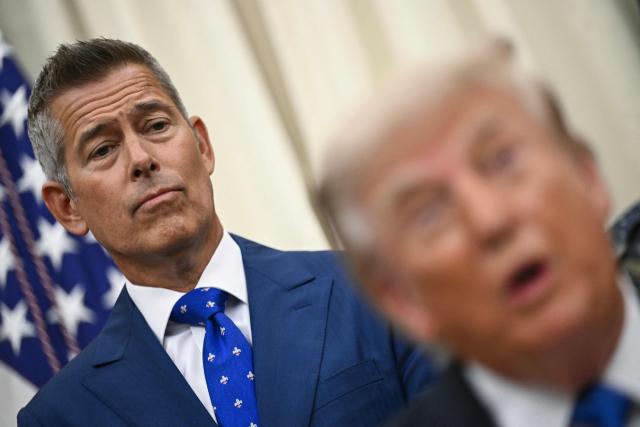 US Secretary of Transportation Sean Duffy looks on as President Donald Trump speaks during a meeting with travel industry executives in the Oval Office of the White House in Washington, DC, on September 2, 2026. (Photo by Brendan SMIALOWSKI / AFP)