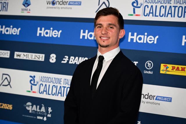 Juventus' Portuguese forward Francisco Conceicao poses upon arrival at the Italian Footballers' Association (AIC) gala and awards ceremony at La Scala Theatre in Milan, Italy on September 2, 2026. (Photo by Piero CRUCIATTI / AFP)
