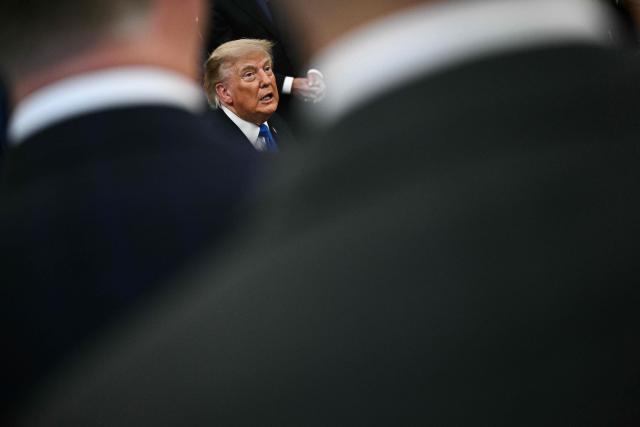US President Donald Trump responds to questions from the press during a meeting with travel industry executives in the Oval Office of the White House in Washington, DC, on September 2, 2026. (Photo by Brendan SMIALOWSKI / AFP)