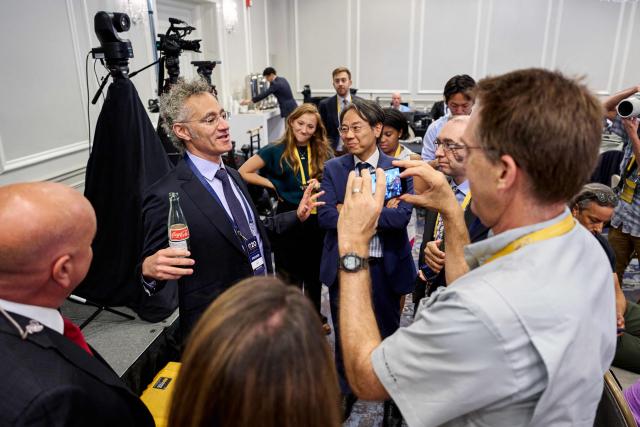Palantir CEO Alex Karp speaks to reporters at the G20 Innovation Ministerial in Chapel Hill, North Carolina, on September 2, 2026. (Photo by Matt RAMEY / AFP)