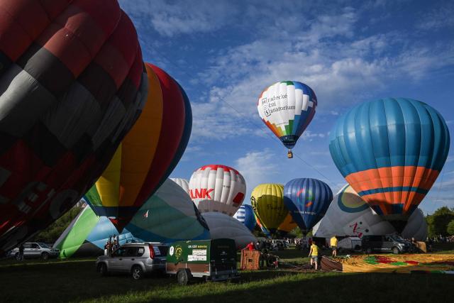 Hot-air balloons are seen during the hot air balloon Fiesta on September 2, 2026 in Hradec Kralove city, Czech Republic. (Photo by Michal Cizek / AFP)