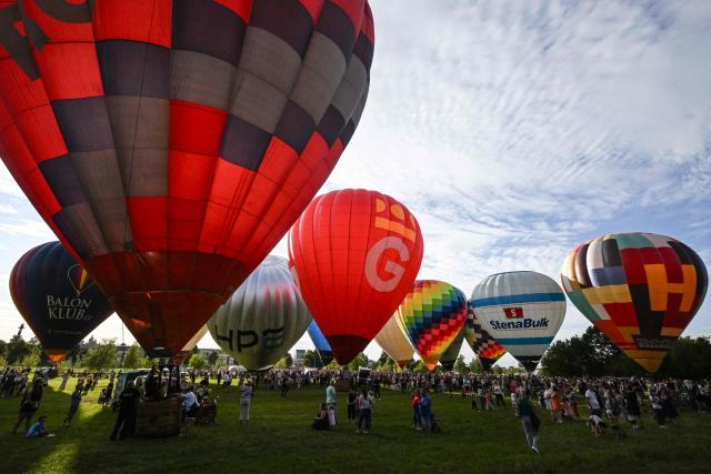 Hot-air balloons are seen during the hot air balloon Fiesta on September 2, 2026 in Hradec Kralove city, Czech Republic. (Photo by Michal Cizek / AFP)