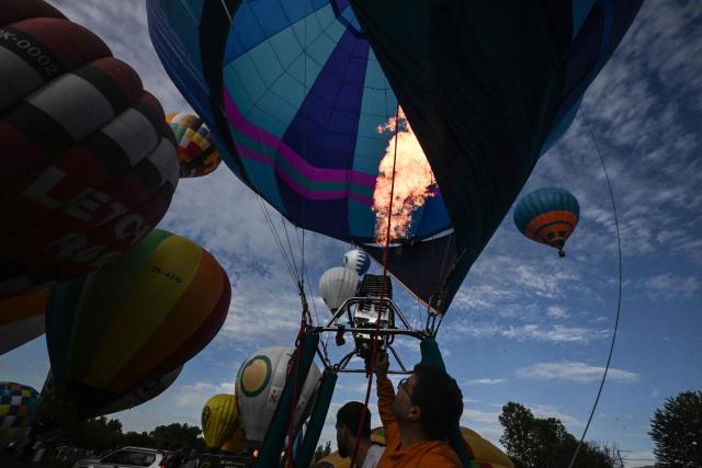 Hot-air balloons are seen during the hot air balloon Fiesta on September 2, 2026 in Hradec Kralove city, Czech Republic. (Photo by Michal Cizek / AFP)