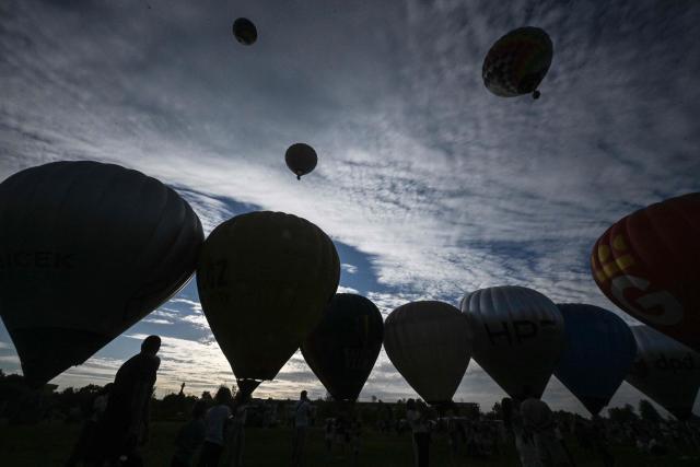 Hot-air balloons are seen during the hot air balloon Fiesta on September 2, 2026 in Hradec Kralove city, Czech Republic. (Photo by Michal Cizek / AFP)