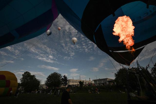 Hot-air balloons are seen during the hot air balloon Fiesta on September 2, 2026 in Hradec Kralove city, Czech Republic. (Photo by Michal Cizek / AFP)
