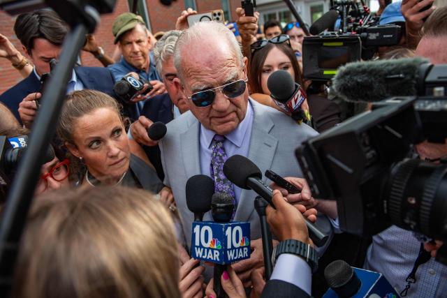 Media swarm Lindsay Clancy’s defense attorney Kevin Reddington as he leaves the courthouse during Clancy's trial at Plymouth Superior Court in Plymouth, Massachusetts, on September 2, 2026. Lindsay Clancy is on trial for the January 2023 strangulation deaths of her three young children. (Photo by JOSEPH PREZIOSO / AFP)