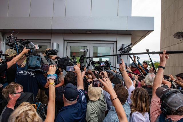 Media swarm Lindsay Clancy’s defense attorney Kevin Reddington as he leaves the courthouse during Clancy's trial at Plymouth Superior Court in Plymouth, Massachusetts, on September 2, 2026. Lindsay Clancy is on trial for the January 2023 strangulation deaths of her three young children. (Photo by JOSEPH PREZIOSO / AFP)